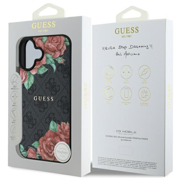iTok webáruház - Guess Guess GUHMP16SP4ROPEMCK iPhone 16 6,1 hüvelykes fekete kemény tok 4G Flowers Print MagSafe 8 Guess GUHMP16SP4ROPEMCK iPhone 16 6.1" black/black hardcase 4G Flowers Print MagSafe