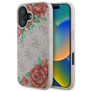 Guess GUHMP16SP4ROPEMCP iPhone 16 6,1 hüvelykes rózsaszín kemény tok, 4G Flowers Print MagSafe