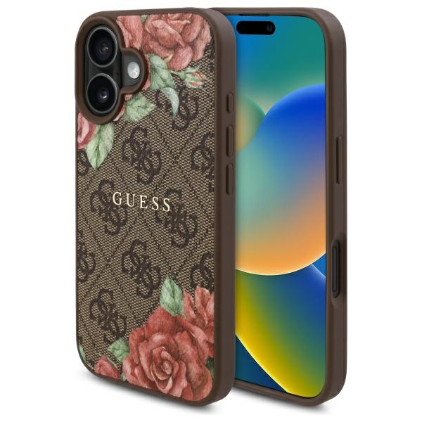 iTok webáruház - Guess Guess GUHMP16SP4ROPEMCW iPhone 16 6,1 hüvelykes barna tok – 4G Flowers Print MagSafe 1 Guess GUHMP16SP4ROPEMCW iPhone 16 6.1" brown/brown hardcase 4G Flowers Print MagSafe