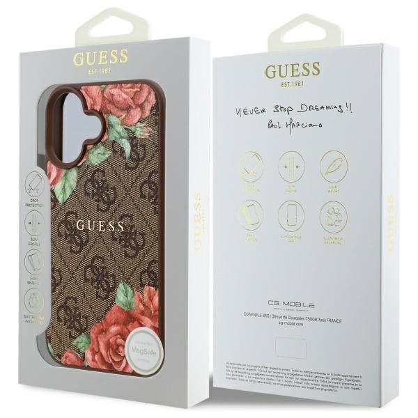 iTok webáruház - Guess Guess GUHMP16SP4ROPEMCW iPhone 16 6,1 hüvelykes barna tok – 4G Flowers Print MagSafe 8 Guess GUHMP16SP4ROPEMCW iPhone 16 6.1" brown/brown hardcase 4G Flowers Print MagSafe