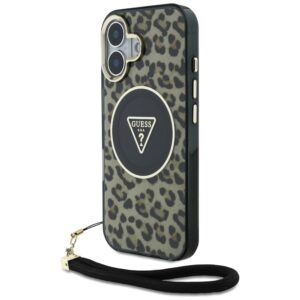Guess HC IML Leopard Triangle Cord Strap MagSafe iPhone 16 tok (barna)