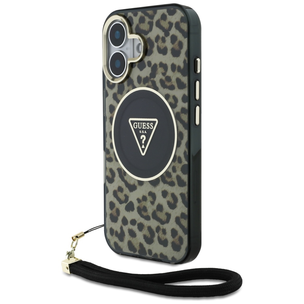 iTok webáruház - Guess Guess HC IML Leopard Triangle Cord Strap MagSafe iPhone 16 tok (barna) 1 Guess HC IML Leopard Triangle Cord Strap MagSafe iPhone 16 Case (barna)