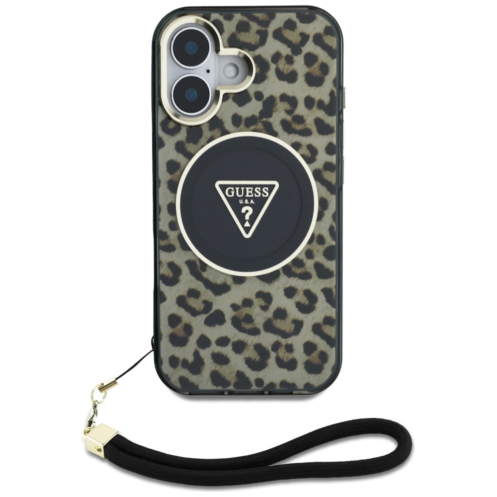 iTok webáruház - Guess Guess HC IML Leopard Triangle Cord Strap MagSafe iPhone 16 tok (barna) 2 Guess HC IML Leopard Triangle Cord Strap MagSafe iPhone 16 Case (barna)