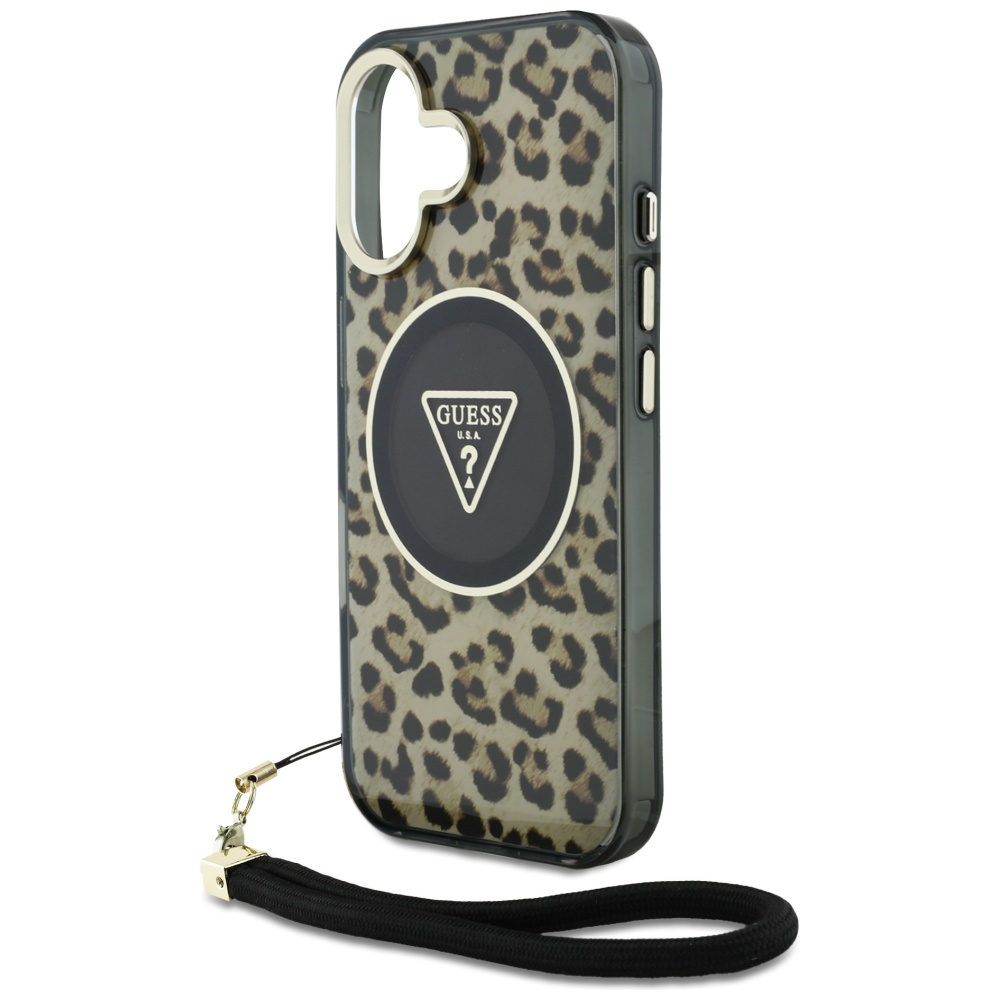 iTok webáruház - Guess Guess HC IML Leopard Triangle Cord Strap MagSafe iPhone 16 tok (barna) 5 Guess HC IML Leopard Triangle Cord Strap MagSafe iPhone 16 Case (barna)