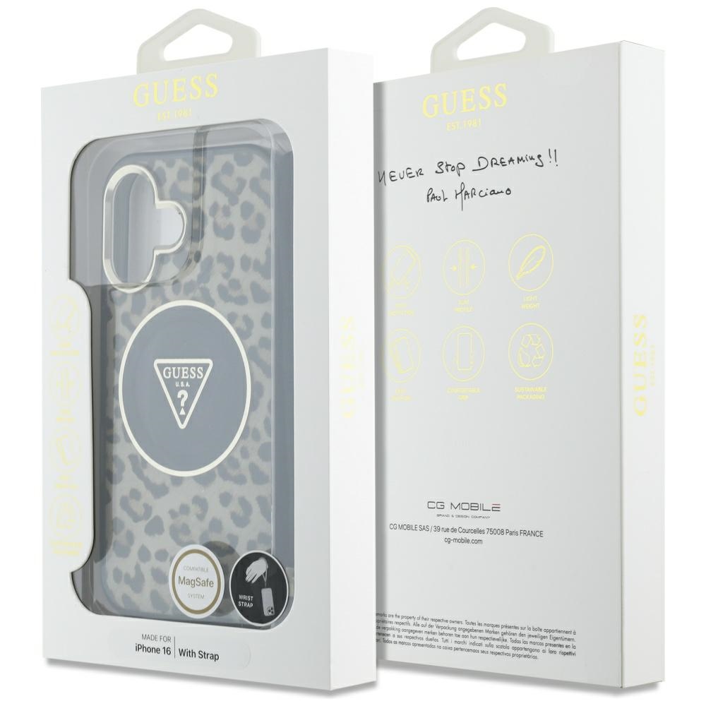 iTok webáruház - Guess Guess HC IML Leopard Triangle Cord Strap MagSafe iPhone 16 tok (barna) 7 Guess HC IML Leopard Triangle Cord Strap MagSafe iPhone 16 Case (barna)
