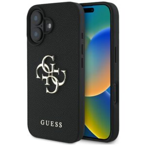 Guess Grained Big 4G Logo Small Classic Logo tok iPhone 16 készülékhez (fekete)
