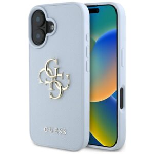 Guess Grained Big 4G Logo Small Classic Logo tok iPhone 16 készülékhez (kék)