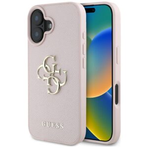 Guess Grained Big 4G Logo Small Classic Logo tok iPhone 16-hoz (rózsaszín)