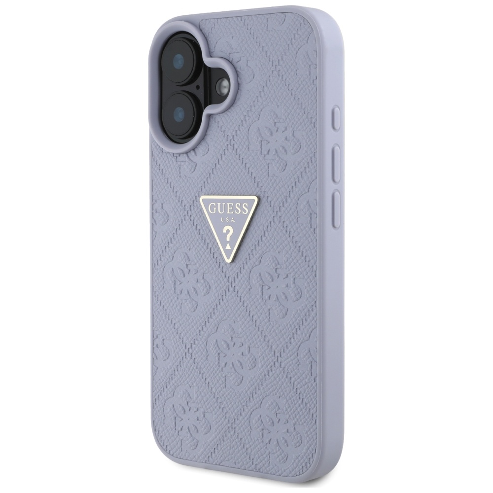 iTok webáruház - Guess Guess Hot Stamp 4G Pattern Triangle Metal Logo tok iPhone 16 készülékhez (lila) 2 Guess Hot Stamp 4G Pattern Triangle Metal Logo iPhone 16 Case (lila)