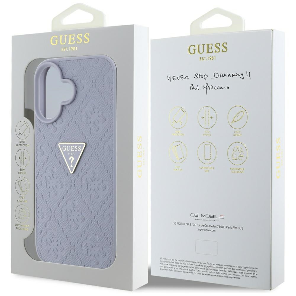iTok webáruház - Guess Guess Hot Stamp 4G Pattern Triangle Metal Logo tok iPhone 16 készülékhez (lila) 8 Guess Hot Stamp 4G Pattern Triangle Metal Logo iPhone 16 Case (lila)