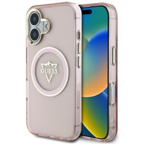 Guess IML Metal Mountain Logo MagSafe tok iPhone 16-hoz (rózsaszín)