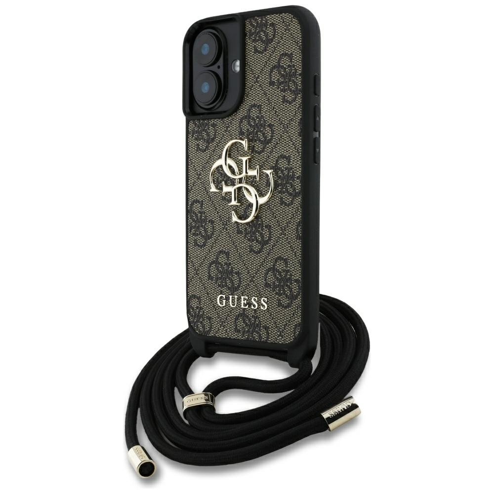 iTok webáruház - Guess Guess 4G Big Logo Cord Stap Crossbody tok iPhone 16-hoz – barna 1 Guess 4G Big Logo Cord Stap Crossbody Case for iPhone 16 Brown