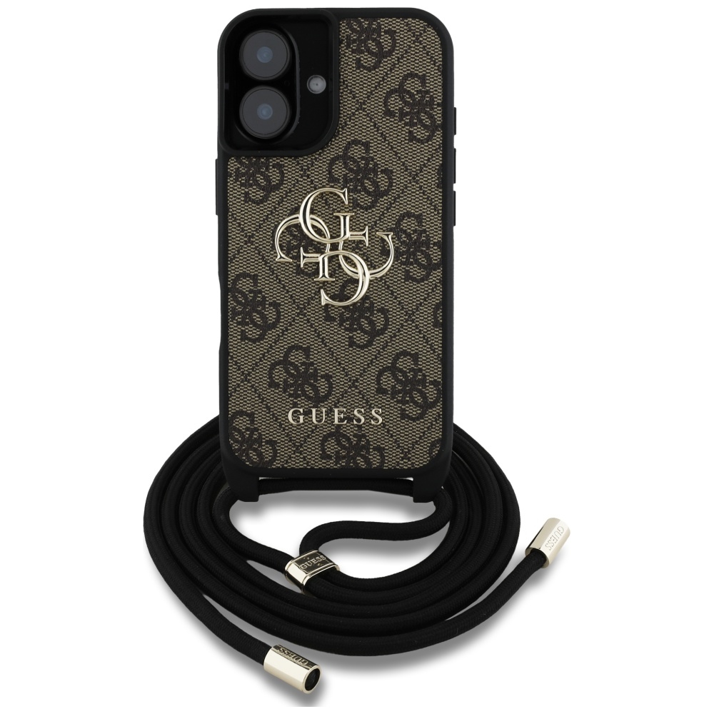 iTok webáruház - Guess Guess 4G Big Logo Cord Stap Crossbody tok iPhone 16-hoz – barna 2 Guess 4G Big Logo Cord Stap Crossbody Case for iPhone 16 Brown
