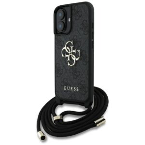 Guess 4G Big Logo Cord Stap Crossbody tok iPhone 16-hoz – fekete