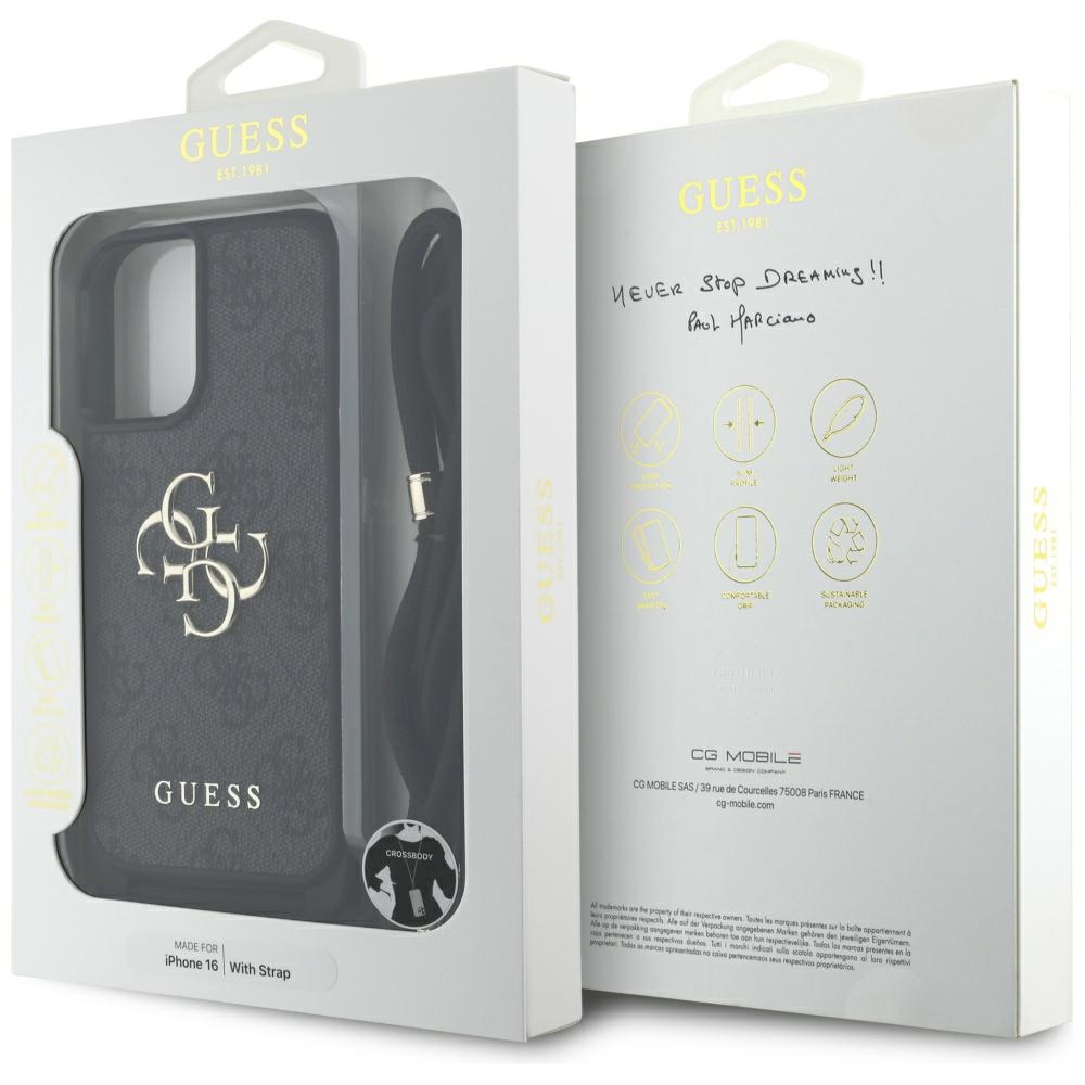iTok webáruház - Guess Guess 4G Big Logo Cord Stap Crossbody tok iPhone 16-hoz – fekete 7 Guess 4G Big Logo Cord Stap Crossbody Case for iPhone 16 Black