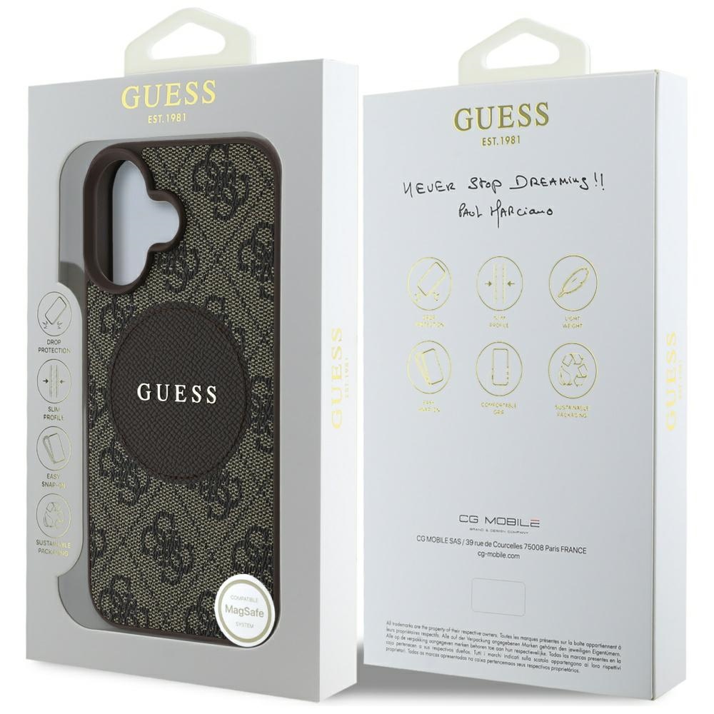 iTok webáruház - Guess Guess 4G Circle Classic Logo MagSafe tok iPhone 16 készülékhez (barna) 8 Guess 4G Circle Classic Logo MagSafe case for iPhone 16 (barna)