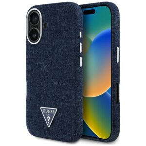 Guess Denim Triangle Logo MagSafe tok iPhone 16 készülékhez (kék)