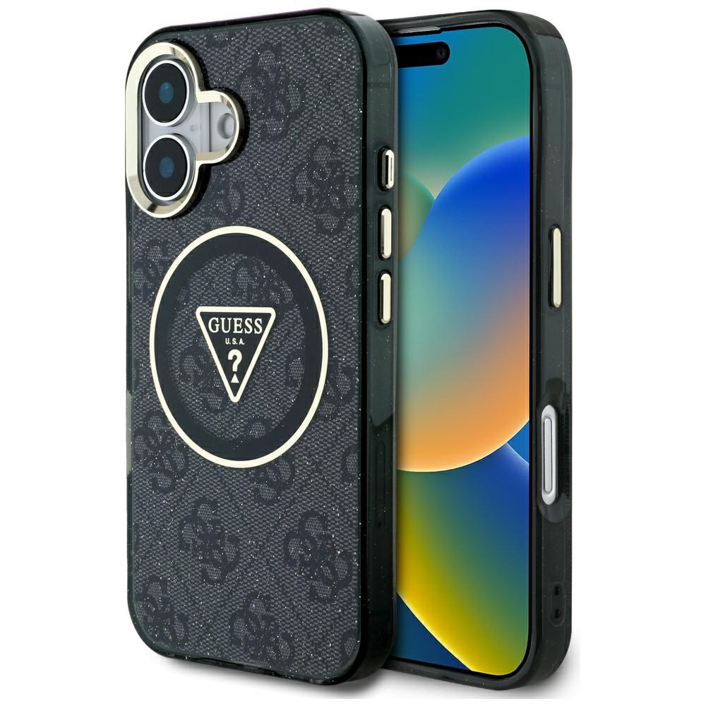 iTok webáruház - Guess Guess IML Metal Glitter 4G Circle Triangle MagSafe tok iPhone 16-hoz (fekete) 1 Guess IML Metal Glitter 4G Circle Triangle MagSafe Case for iPhone 16 (fekete)