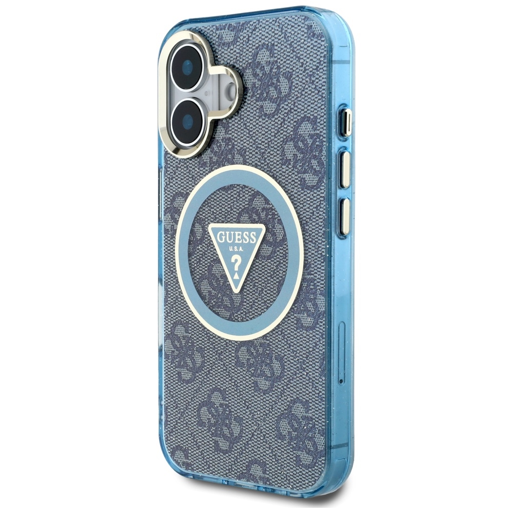 iTok webáruház - Guess Guess IML Metal Glitter 4G Circle Triangle MagSafe tok iPhone 16 készülékhez (kék) 2 Guess IML Metal Glitter 4G Circle Triangle MagSafe Case for iPhone 16 (kék)
