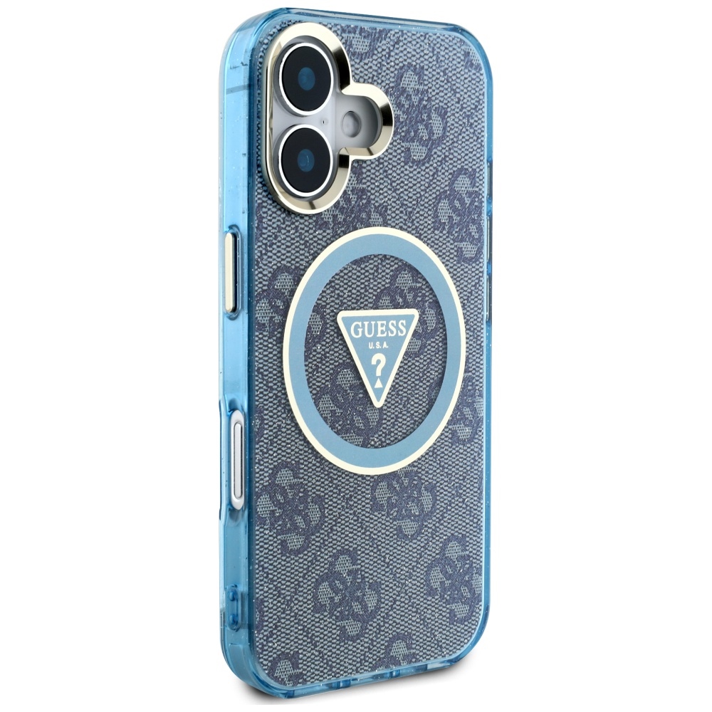 iTok webáruház - Guess Guess IML Metal Glitter 4G Circle Triangle MagSafe tok iPhone 16 készülékhez (kék) 4 Guess IML Metal Glitter 4G Circle Triangle MagSafe Case for iPhone 16 (kék)