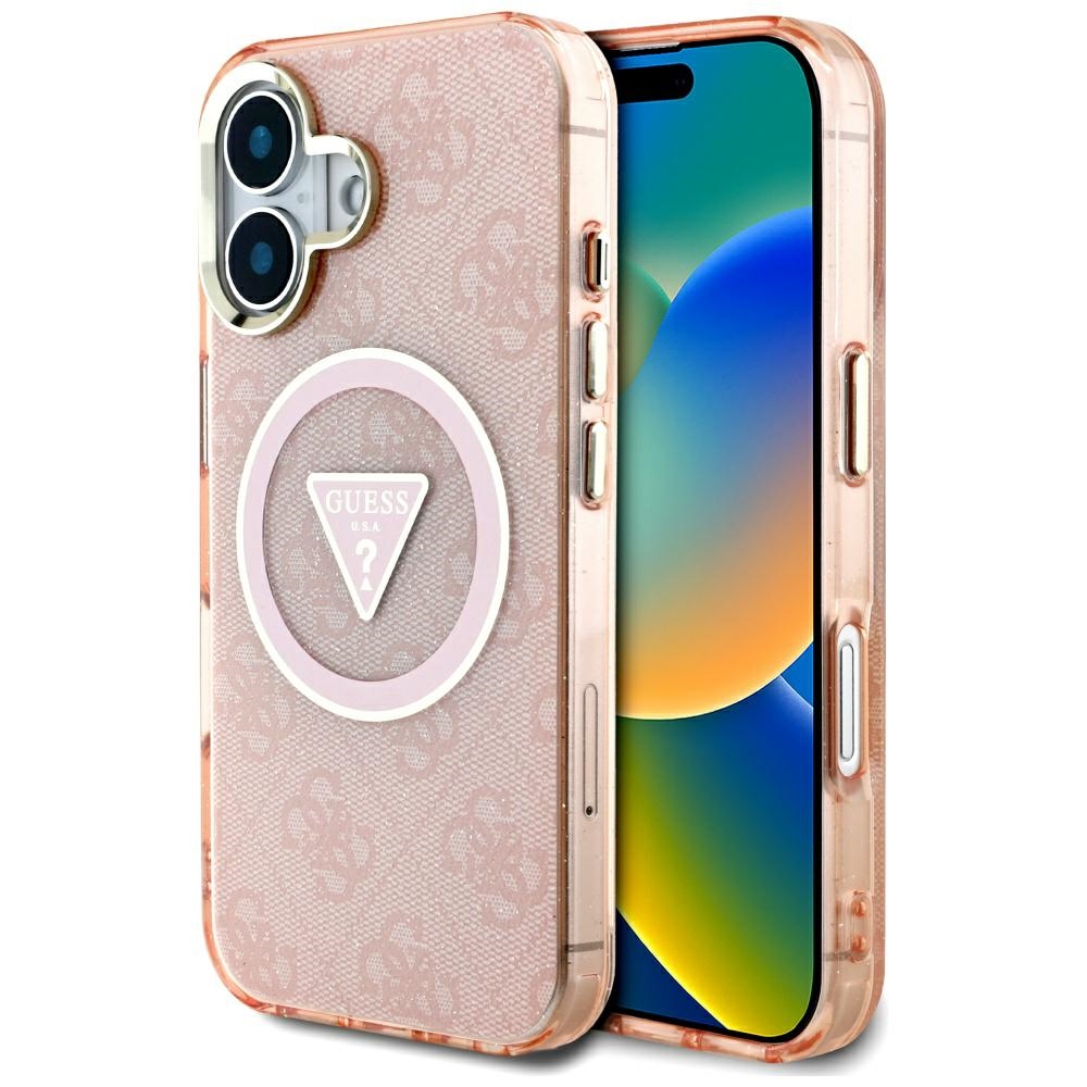 iTok webáruház - Guess Guess IML Metal Glitter 4G Circle Triangle MagSafe tok iPhone 16 készülékhez (rózsaszín) 1 Guess IML Metal Glitter 4G Circle Triangle MagSafe case for iPhone 16 (rózsaszín)