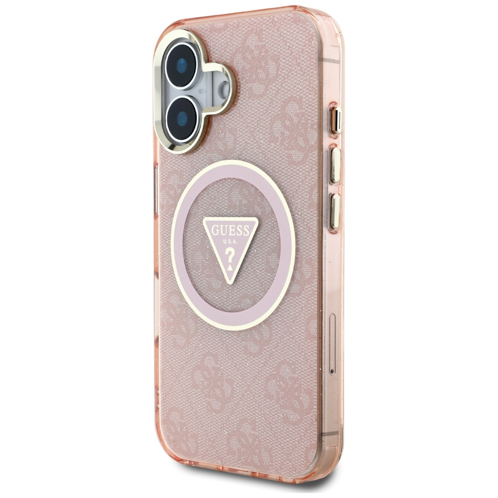 iTok webáruház - Guess Guess IML Metal Glitter 4G Circle Triangle MagSafe tok iPhone 16 készülékhez (rózsaszín) 2 Guess IML Metal Glitter 4G Circle Triangle MagSafe case for iPhone 16 (rózsaszín)