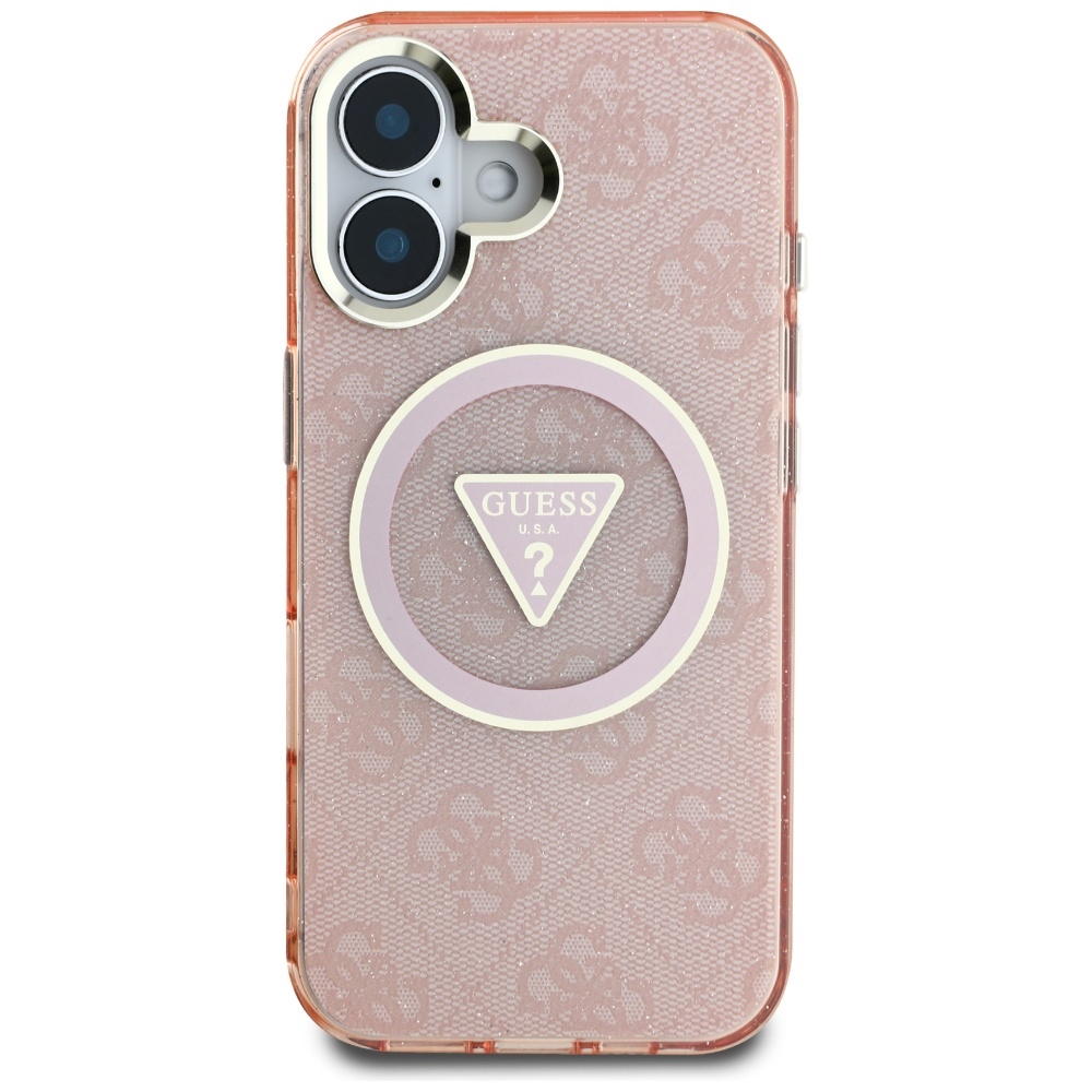 iTok webáruház - Guess Guess IML Metal Glitter 4G Circle Triangle MagSafe tok iPhone 16 készülékhez (rózsaszín) 3 Guess IML Metal Glitter 4G Circle Triangle MagSafe case for iPhone 16 (rózsaszín)