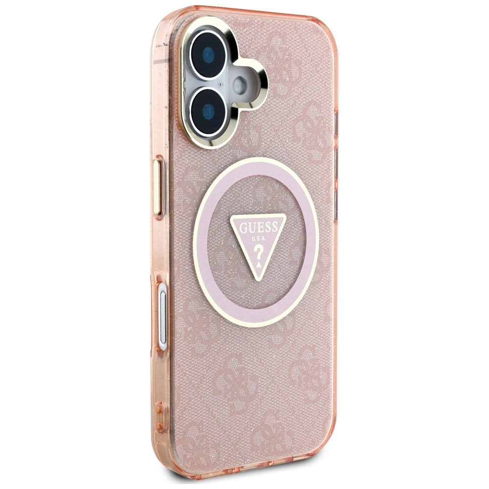 iTok webáruház - Guess Guess IML Metal Glitter 4G Circle Triangle MagSafe tok iPhone 16 készülékhez (rózsaszín) 4 Guess IML Metal Glitter 4G Circle Triangle MagSafe case for iPhone 16 (rózsaszín)