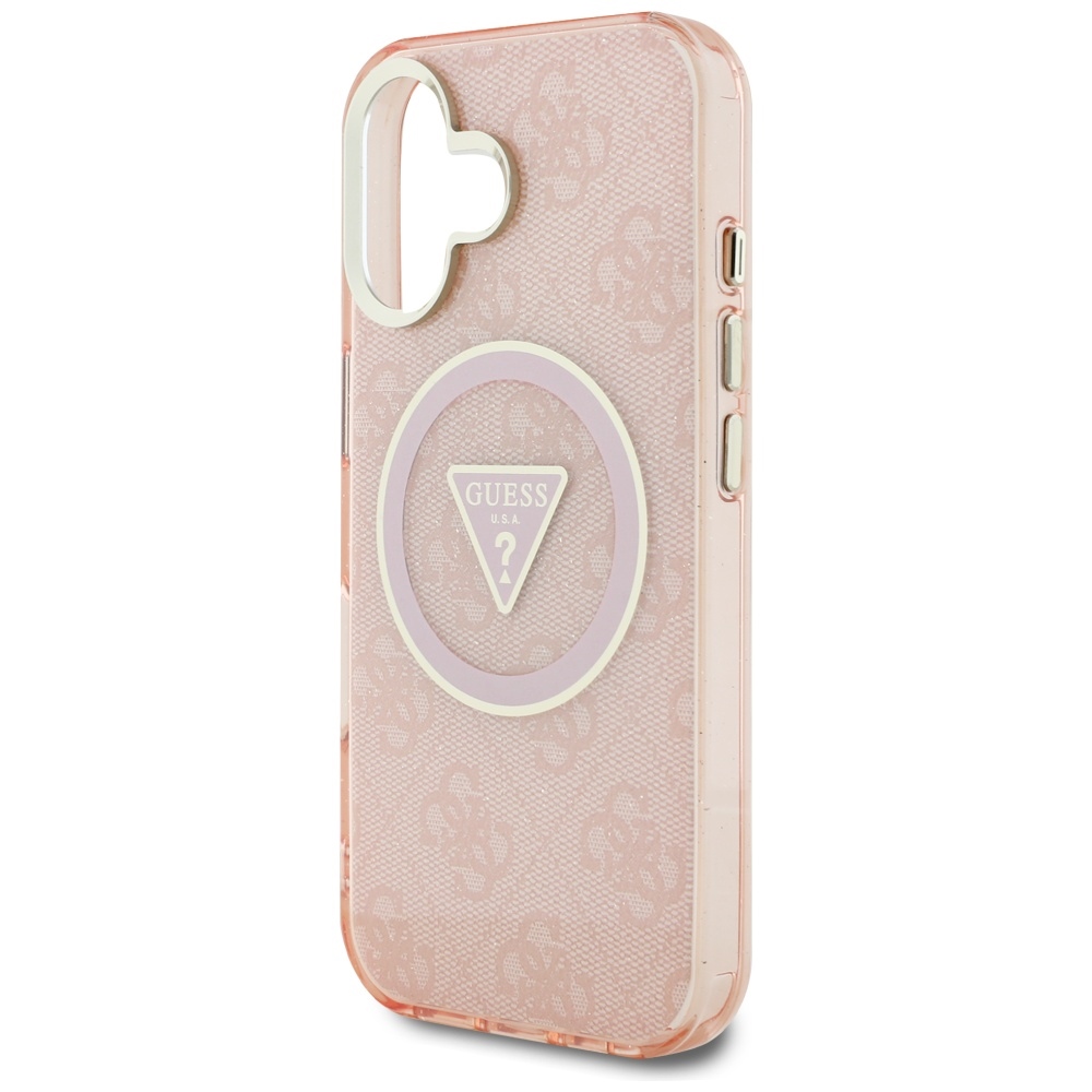 iTok webáruház - Guess Guess IML Metal Glitter 4G Circle Triangle MagSafe tok iPhone 16 készülékhez (rózsaszín) 6 Guess IML Metal Glitter 4G Circle Triangle MagSafe case for iPhone 16 (rózsaszín)