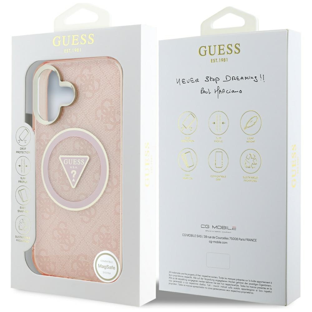 iTok webáruház - Guess Guess IML Metal Glitter 4G Circle Triangle MagSafe tok iPhone 16 készülékhez (rózsaszín) 8 Guess IML Metal Glitter 4G Circle Triangle MagSafe case for iPhone 16 (rózsaszín)