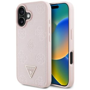 Guess Grained Hot Stamp Peony Triangle Logo MagSafe tok iPhone 16-hoz (rózsaszín)