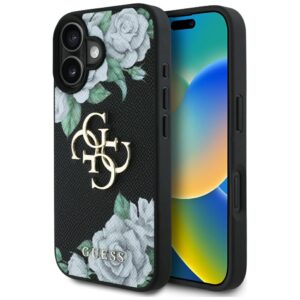 Guess Grained Roses Big 4G logo tok iPhone 16 készülékhez (fekete)