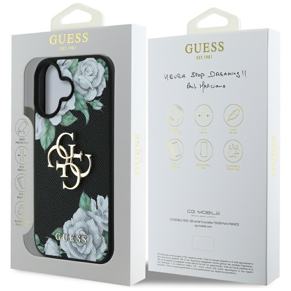 iTok webáruház - Guess Guess Grained Roses Big 4G logo tok iPhone 16 készülékhez (fekete) 8 Guess Grained Roses Big 4G logo case for iPhone 16 (fekete)