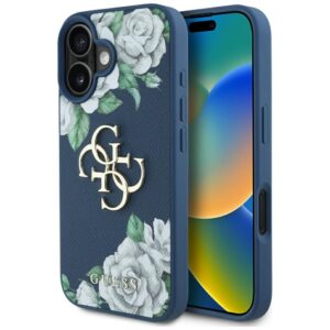 Guess Grained Roses Big 4G logós tok iPhone 16 készülékhez (kék)