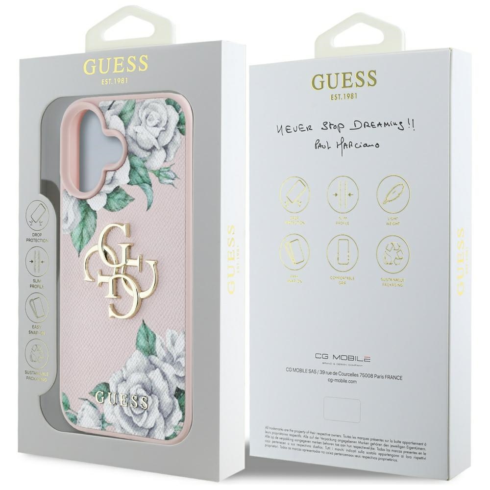 iTok webáruház - Guess Guess Grained Roses Big 4G logo tok iPhone 16 készülékhez (rózsaszín) 8 Guess Grained Roses Big 4G logo iPhone 16 case (rózsaszín)