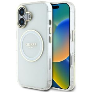 Guess IML Metal Colored Circle Classic Logo MagSafe tok iPhone 16 készülékhez (fehér)