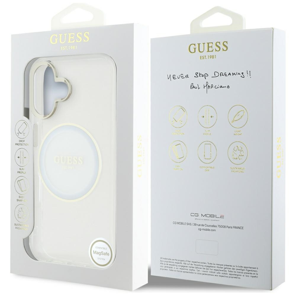 iTok webáruház - Guess Guess IML Metal Colored Circle Classic Logo MagSafe tok iPhone 16 készülékhez (fehér) 8 Guess IML Metal Colored Circle Classic Logo MagSafe case for iPhone 16 (fehér)