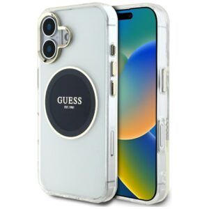 Guess IML Metal Colored Circle Classic Logo MagSafe tok iPhone 16 készülékhez (fekete)