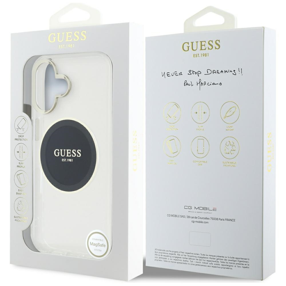 iTok webáruház - Guess Guess IML Metal Colored Circle Classic Logo MagSafe tok iPhone 16 készülékhez (fekete) 8 Guess IML Metal Colored Circle Classic Logo MagSafe case for iPhone 16 (fekete)