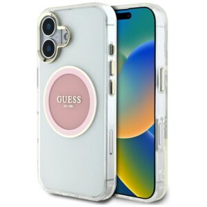 Guess IML Metal Colored Circle Classic Logo MagSafe tok iPhone 16 készülékhez (rózsaszín)