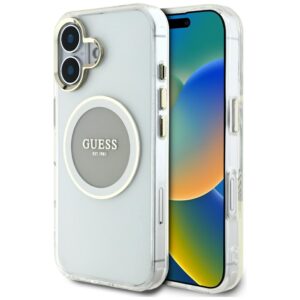 Guess IML Metal Colored Circle Classic Logo MagSafe tok iPhone 16-hoz (szürke)