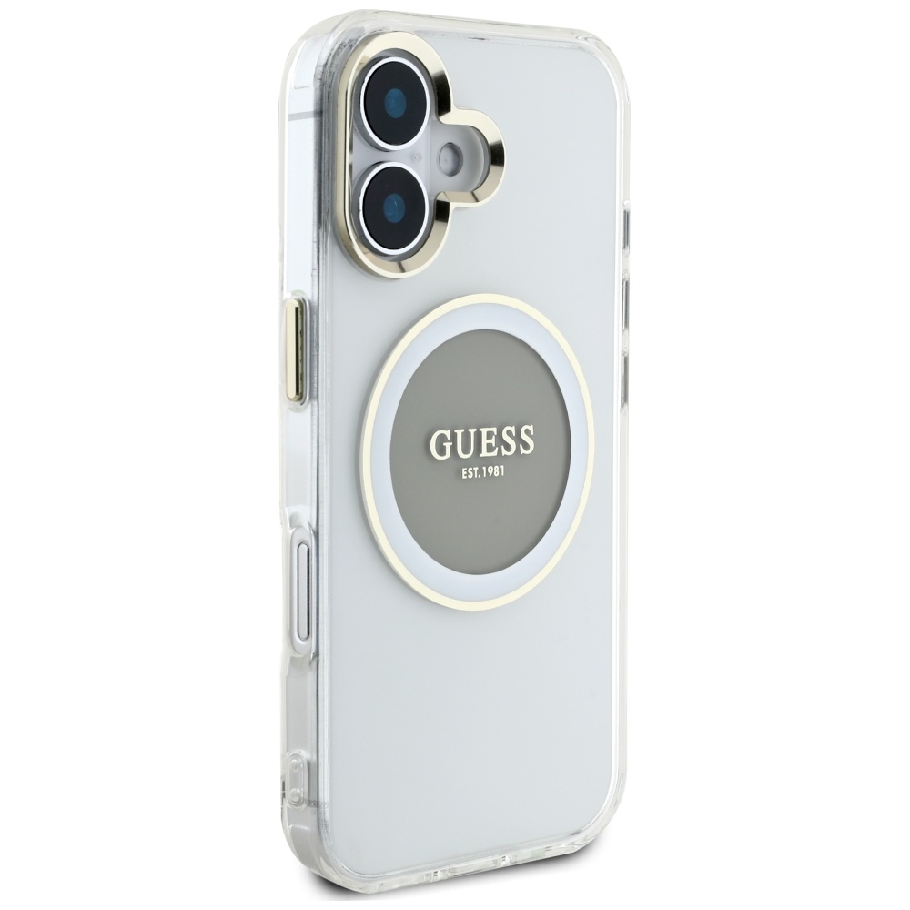iTok webáruház - Guess Guess IML Metal Colored Circle Classic Logo MagSafe tok iPhone 16-hoz (szürke) 4 Guess IML Metal Colored Circle Classic Logo MagSafe case for iPhone 16 (szürke)