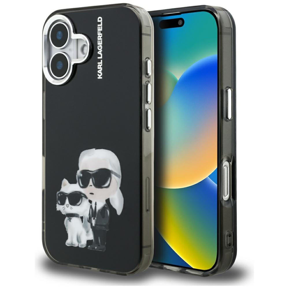 iTok webáruház - Karl Lagerfeld Karl Lagerfeld IML Aquarelle Karl & Choupette & Logo iPhone 16 tok (fekete) 1 Karl Lagerfeld IML Aquarelle Karl & Choupette & Logo iPhone 16 Case (fekete)