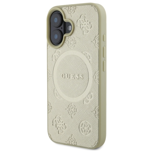 iTok webáruház - Guess Guess Saffiano Peony Classic Logo MagSafe tok iPhone 16 készülékhez (arany) 2 Guess Saffiano Peony Classic Logo MagSafe case for iPhone 16 (arany)