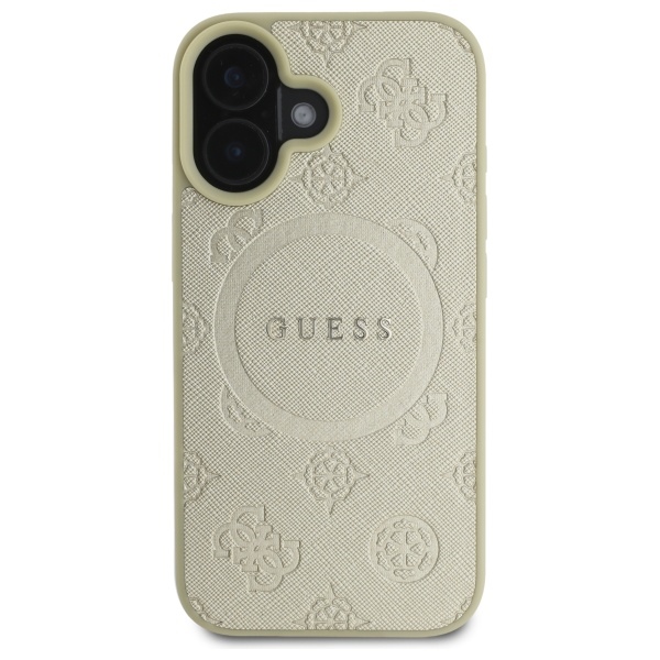 iTok webáruház - Guess Guess Saffiano Peony Classic Logo MagSafe tok iPhone 16 készülékhez (arany) 3 Guess Saffiano Peony Classic Logo MagSafe case for iPhone 16 (arany)