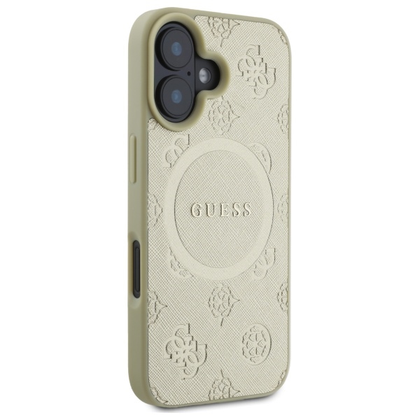iTok webáruház - Guess Guess Saffiano Peony Classic Logo MagSafe tok iPhone 16 készülékhez (arany) 4 Guess Saffiano Peony Classic Logo MagSafe case for iPhone 16 (arany)