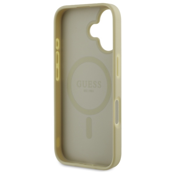 iTok webáruház - Guess Guess Saffiano Peony Classic Logo MagSafe tok iPhone 16 készülékhez (arany) 7 Guess Saffiano Peony Classic Logo MagSafe case for iPhone 16 (arany)