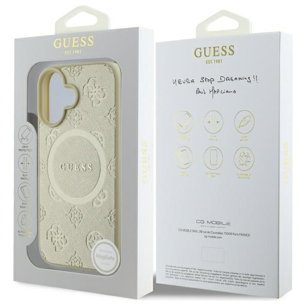 iTok webáruház - Guess Guess Saffiano Peony Classic Logo MagSafe tok iPhone 16 készülékhez (arany) 8 Guess Saffiano Peony Classic Logo MagSafe case for iPhone 16 (arany)