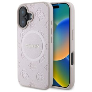 Guess Saffiano Peony Classic Logo MagSafe iPhone 16 Case (rózsaszín)