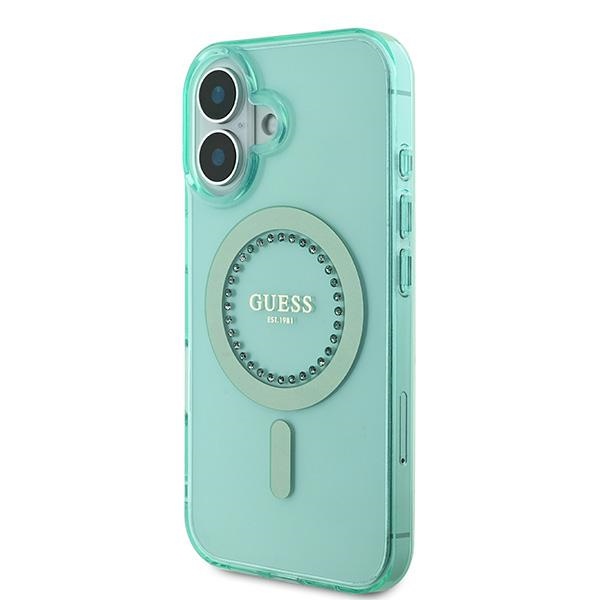 iTok webáruház - Guess Guess IML Rhinestones MagSafe iPhone 16 tok (zöld) 2 Guess IML Rhinestones MagSafe iPhone 16 Case (zöld)